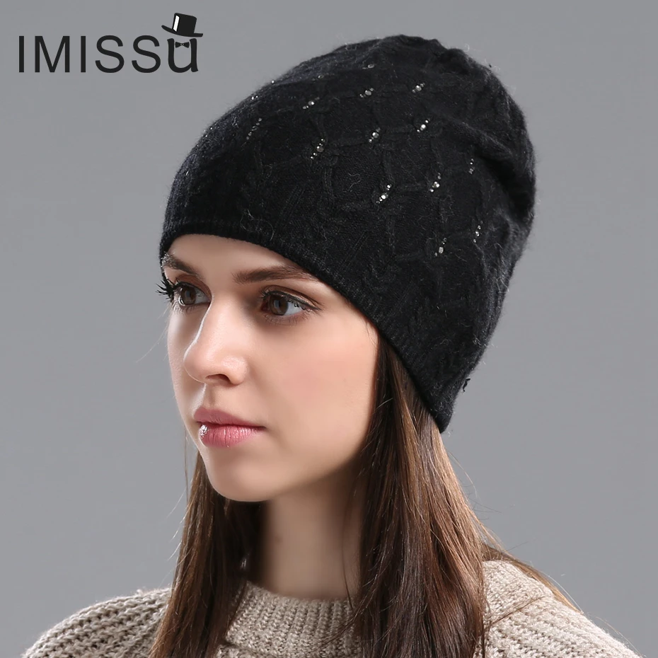 IMISSU Женщины Шерсть Hat для Зима Настоящее Кашемир Шапочки женская Повседневная