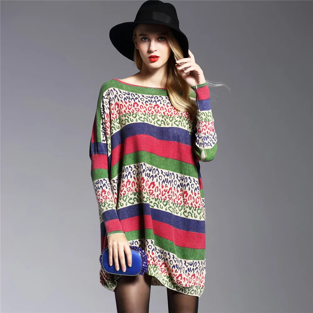 2017 новые осенние Повседневное Для женщин Свитеры для Мода Batwing рукавом печати