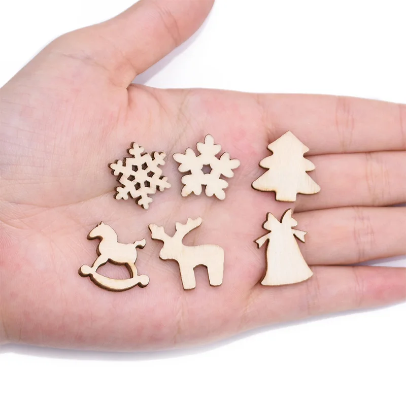 100pcs Mini Wooden Snowflake Confetti Christmas Tree Deer Mixed Shape Wooden Buttons Table Decoration Xmas navidad decor Supplie
