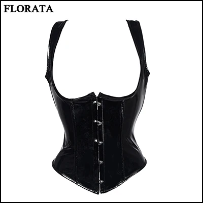 Black Florata женский Готический корсет для талии, виниловый корсет, Черный корсет под грудь, сексуальный корсет на шнуровке, для похудения, вечерние - Цвет: Black
