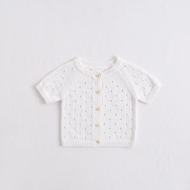 

Spring and Summer Girls Baby Sweet Cute Solid Color Short-sleeved Knit Openwork Jacket