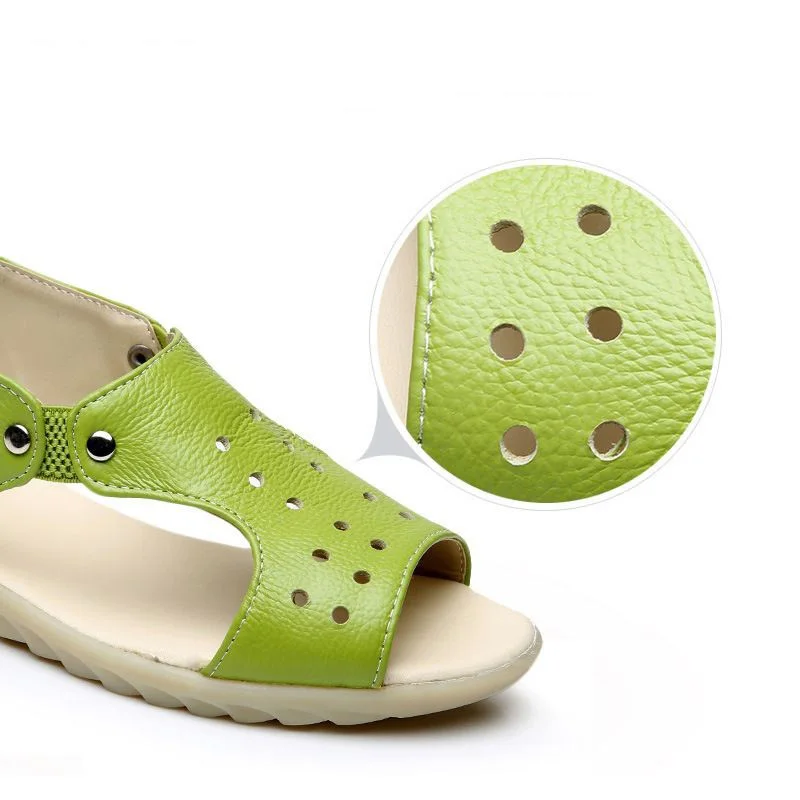 Женские босоножки из натуральной воловьей кожи на плоской подошве|sandals summer|women