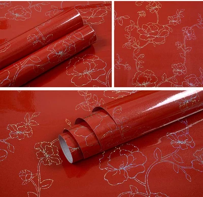 Laser Red 3 м/5 м/10 м Толстый лазерный цветочный узор рулон обоев ПВХ самоклеящаяся декоративная пленка DIY наклейки на стену для кухни домашний декор - Цвет: Laser Red