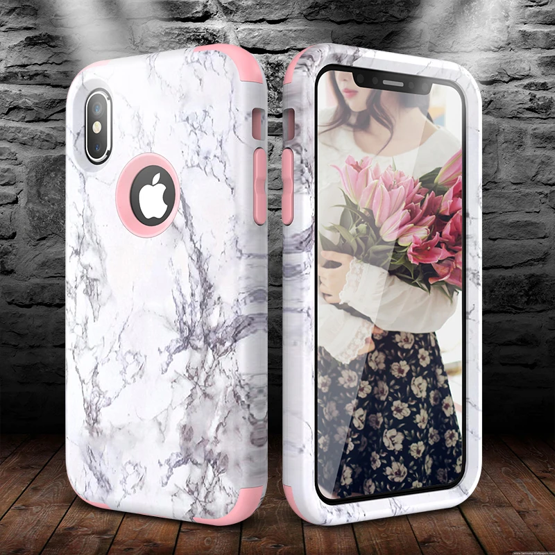 GrandEver Luxury Hard Marble PC Silicone Bumper Case for iPhone 6 6s 7 8 Plus 5 SE X 360 Cute Unicorn 3 in 1 Cover |