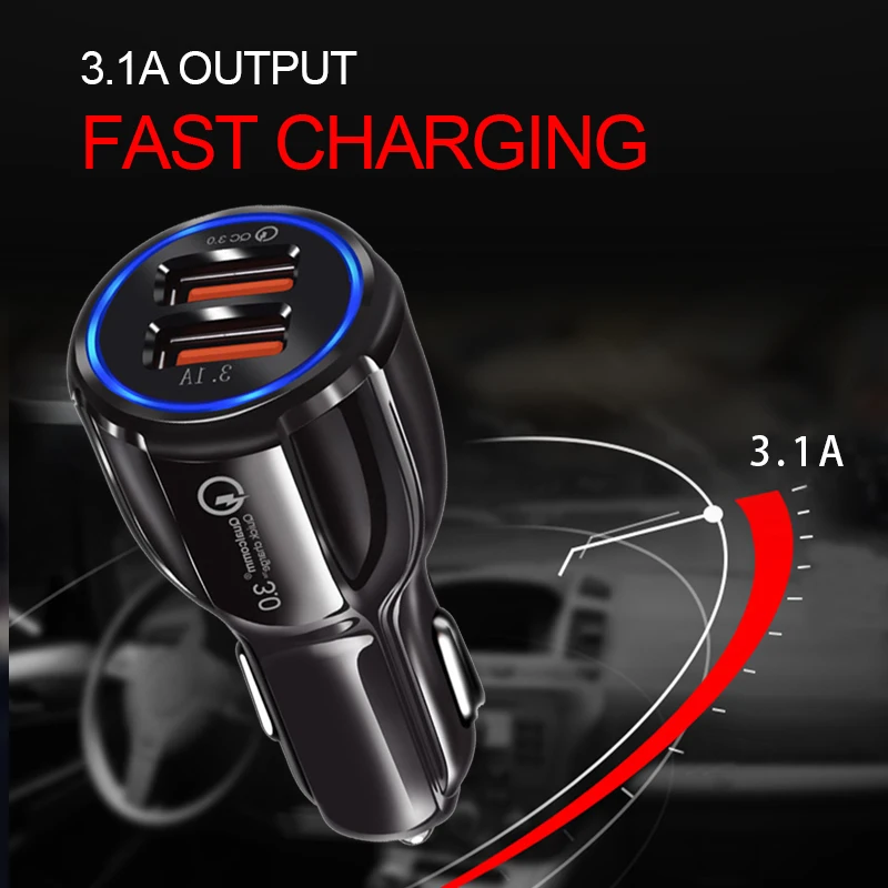 Быстрая зарядка 3 0 USB Автомобильное зарядное устройство 2 порта двойной usb