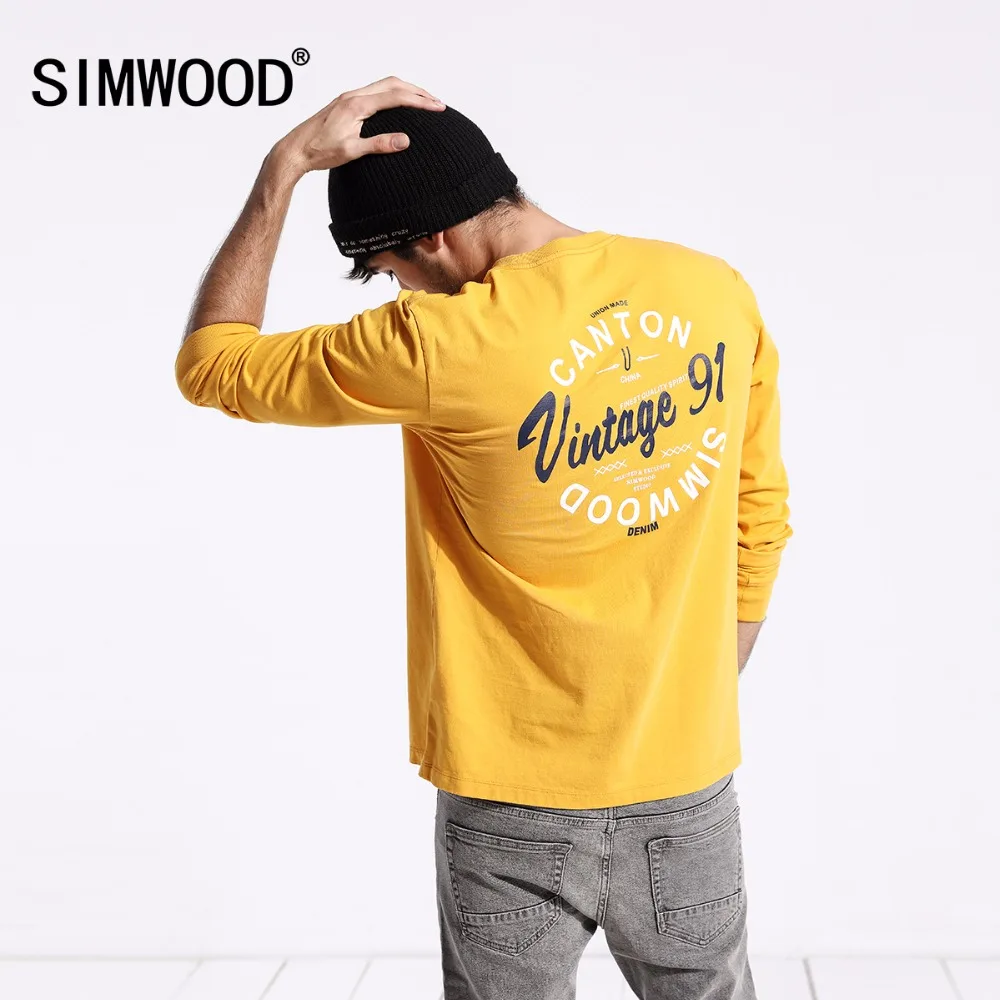 SIMWOOD новинка футболки с длинным рукавом мужские Осень-зима приталенный 100% чистый