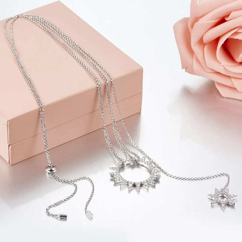 SLJELY, модное роскошное 925 пробы, серебряное, 3 золотых цвета, циркониевое зубчатое ожерелье с геометрическим кулоном, женское Брендовое дизайнерское ювелирное изделие