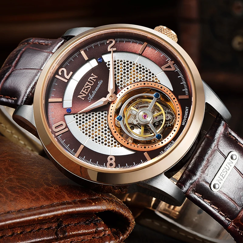 Швейцарский бренд NESUN ограниченный выпуск мужские часы Tourbillion автоматические с