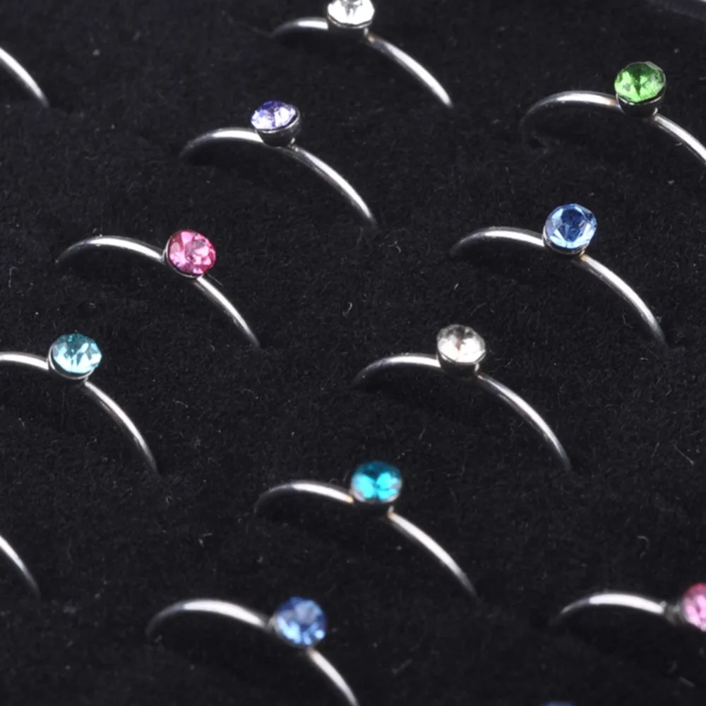 Мульти 40 шт. Красочные Стразы носовые кольца из нержавеющей стали пирсинг в стиле