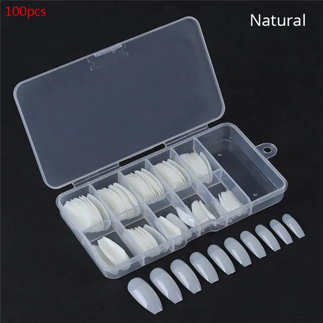 100Pcs Coffin 1 240 шт перфорированные накладные ногти длинные прозрачные черные Полное покрытие накладные ногти салон Советы Маникюр Практика Дисплей инструменты - Цвет: 100Pcs Coffin 1