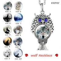 owl necklace vintage wolf howling at the moon necklace glass dome snap button jewelry animal pendant accessories necklace