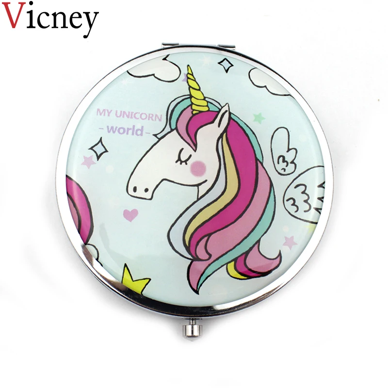 Vicney Портативное двухстороннее складное зеркало милый пигмент Unicorn с зеркальным