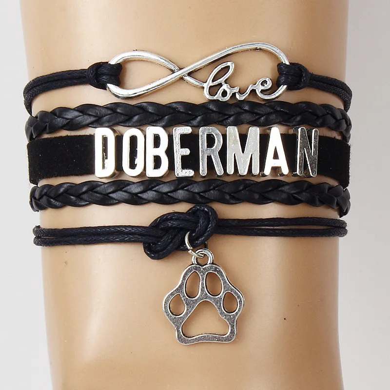 (10 шт./лот) Бесконечность любовь браслет с надписью doberman подвеска собачья лапа