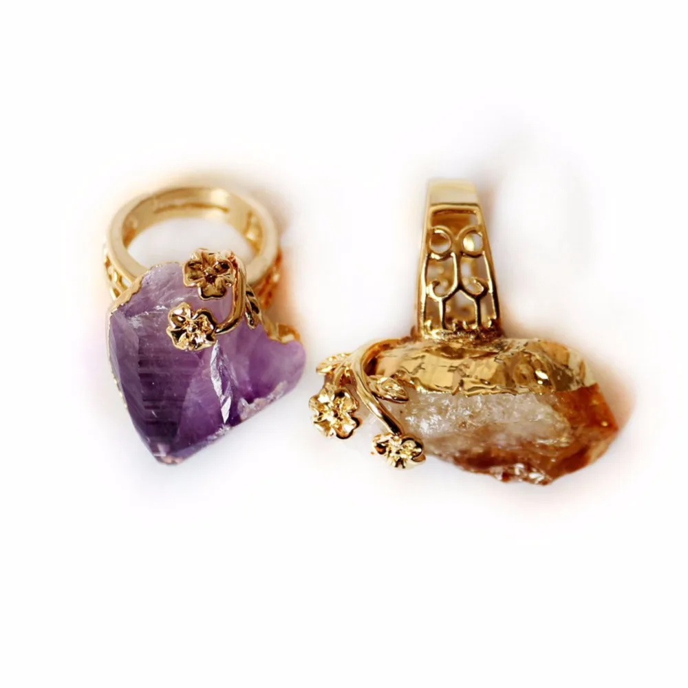 Кольцо женское с натуральным кристаллом модное Ювелирное Украшение жёлтым