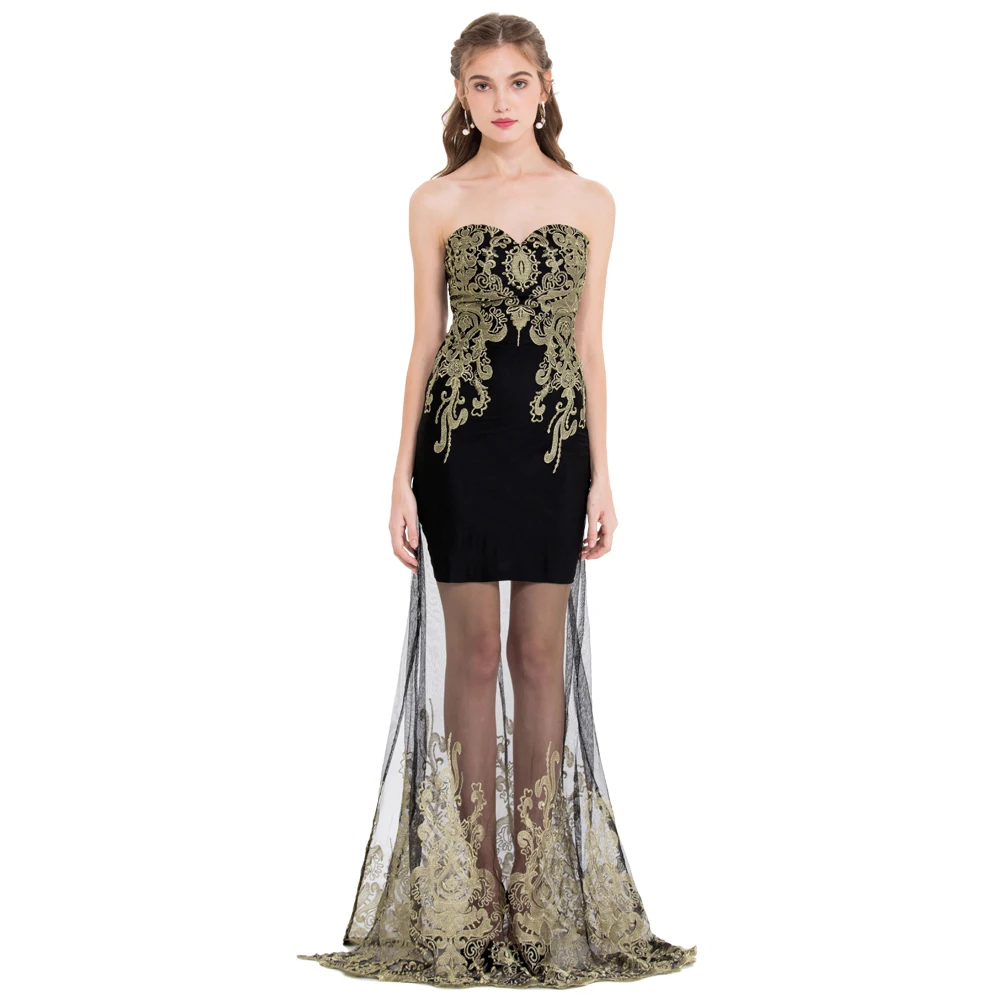 Женское винтажное вечернее платье Angel fashions черное облегающее без бретелек с