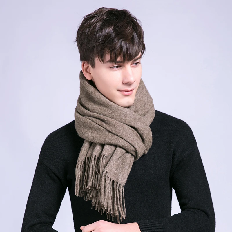 Winter 100% Wool Scarf For Men Warm Solid Tassels Echarpe Fine Neck Scarves Male Fashion Cashmere Scarfs Bufandas Hombre |