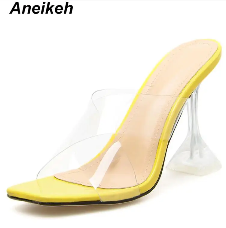 Yellow Aneikeh/тапочки без шнуровки на тонком каблуке; шлепанцы без задника; тапочки из ПВХ-желе с открытым носком на высоком каблуке-шпильке; женские прозрачные туфли на каблуке 7 м - Цвет: Yellow