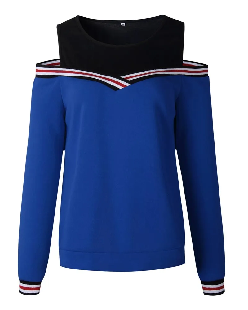 Hitmebox 2019 New Autumn Winter Women Fashion Sexy Off Cold Shoulder Pullover Tops Laides Color Block Hooded Sweatshirts 3colors | Женская