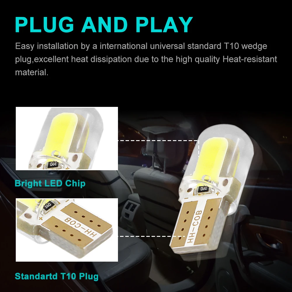 Светодиодсветодиодный лампы T10 LED W5W 194 168, автомобильная лампа COB, силиконовые Автомобильные светодиодные лампы, супер яркая лампа 12 В 6000K, хол... (art.: 3920bd1348890) - 3920bd1348890