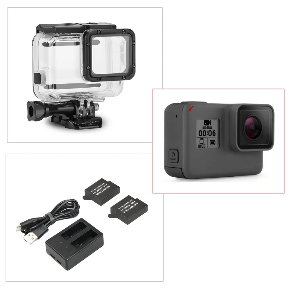 2 шт. для аккумулятора и зарядного устройства GoPro Hero 5 6 7 + водонепроницаемый корпус
