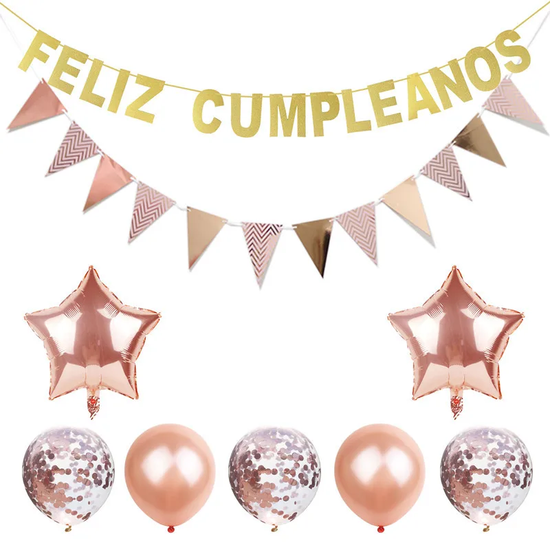 Feliz Cumpleanos Испания с днем рождения воздушный шар комплект флаг надписью|Воздушные