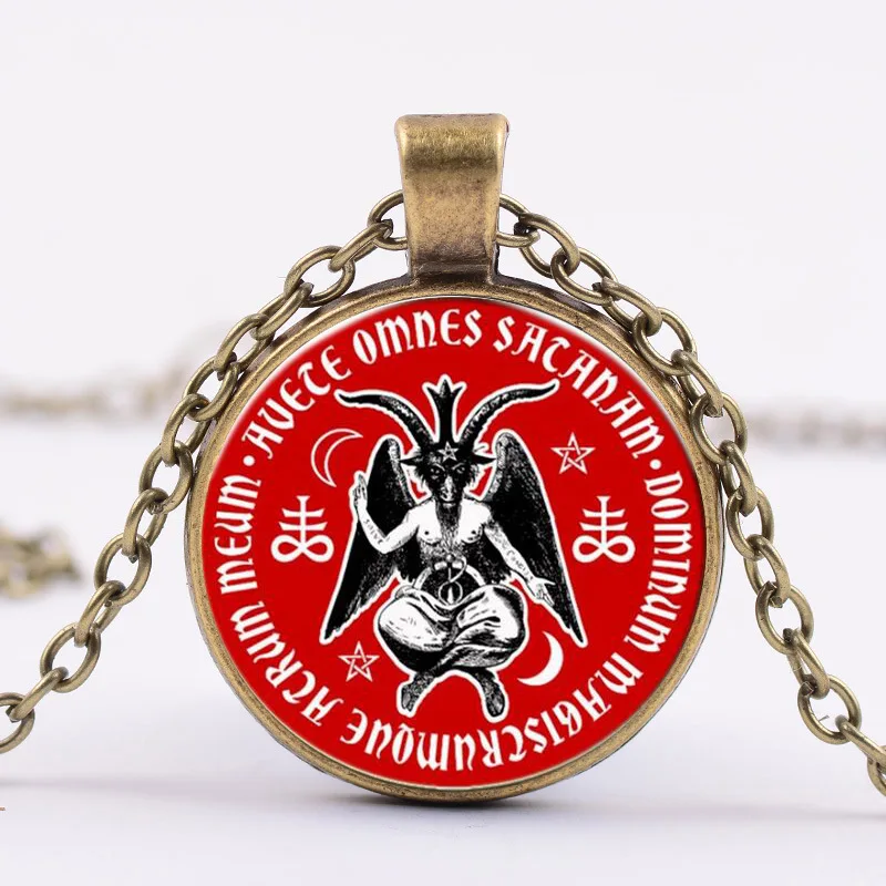 Ожерелье с подвеской Baphomet Devil Glass винтажное ювелирное изделие Черная Цепь