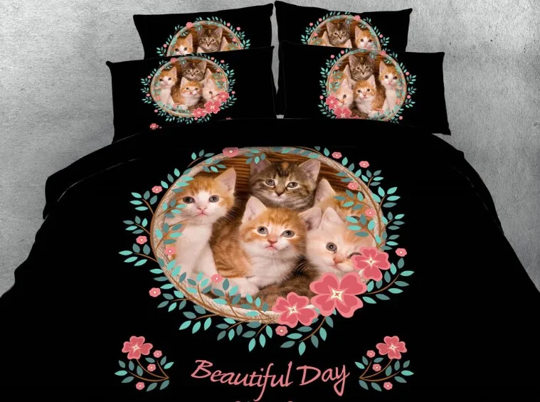 

Cat printed Comforter sets Bedding set Luxury 3D Duvet cover Cotton bed sheets Cal King Queen size full twin doona quilt 5pcs