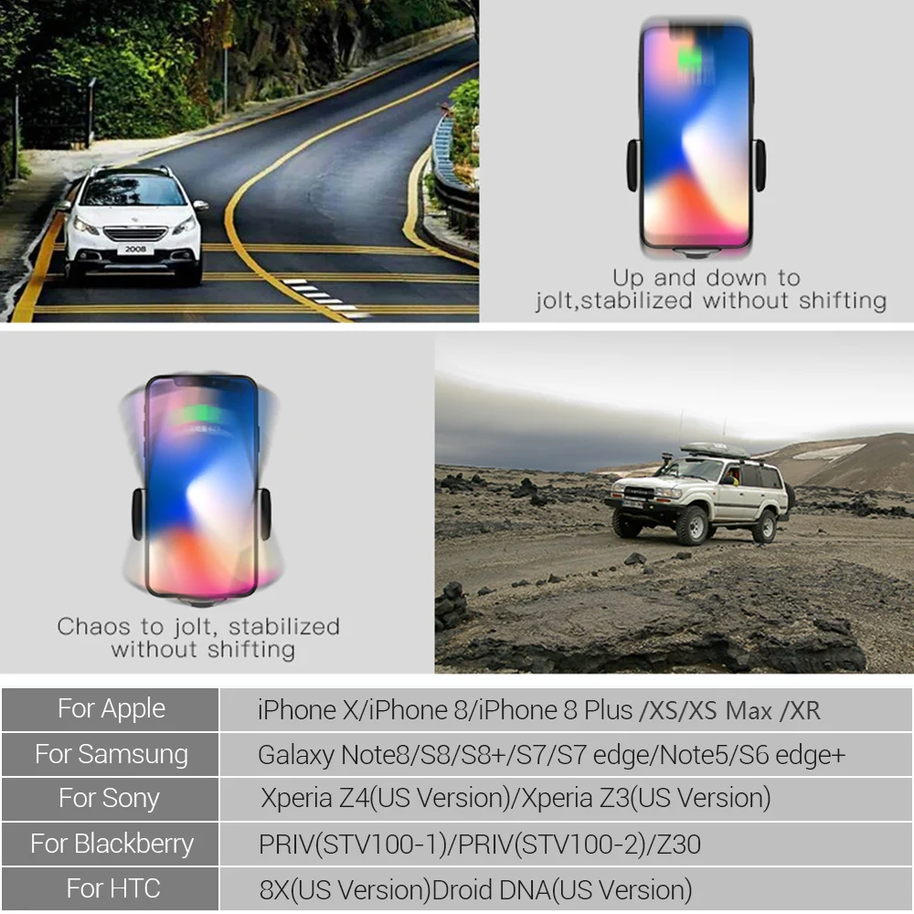 Qi Беспроводной автомобиля Зарядное устройство для iPhone X 8 XS XR samsung Galaxy s7 S8 S9 плюс