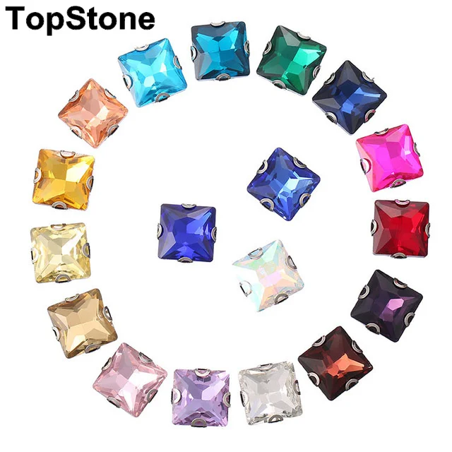 TopStone принцесса квадрат пришить D Стразы с фурнитурой стекло кристалл 8 10 12 14 мм