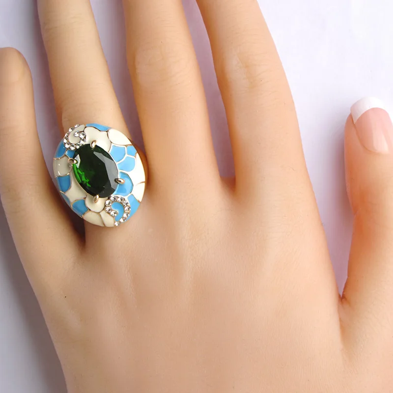 Роскошный комплект эмалевых украшений с чешскими кристаллами и позолотой 18