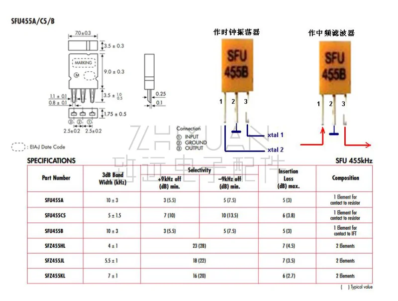 Японский импортный керамический фильтр SFU455Y 455 кГц DIP 3pin 455A 455B(индуктор