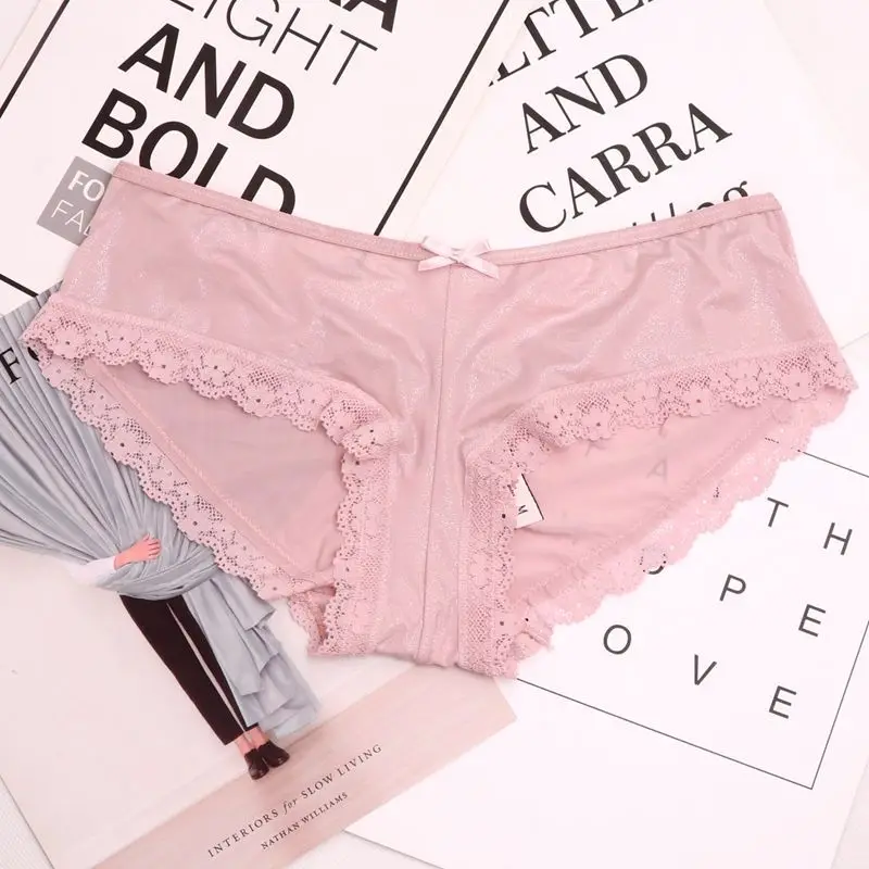pink SP& CITY европейские Роскошные кружевные атласные трусики для женщин, сияющее сексуальное бесшовное нижнее белье, женское нижнее белье, трусы танга - Цвет: pink