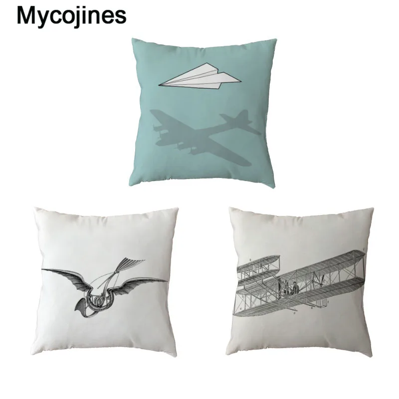 

Wholesaler Aircraft Structure Mode White Comfortable Cushion Cover Cartoon Paper Airplane Man Print Home Decor Throw Pillow Case