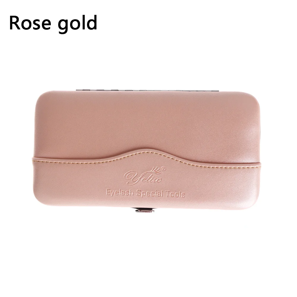 rose gold 1 шт., 9 цветов, портативный Пинцет для ресниц, коробка с собственной этикеткой, инструменты для наращивания ресниц, пинцет для ресниц, косметический Чехол - Цвет: rose gold