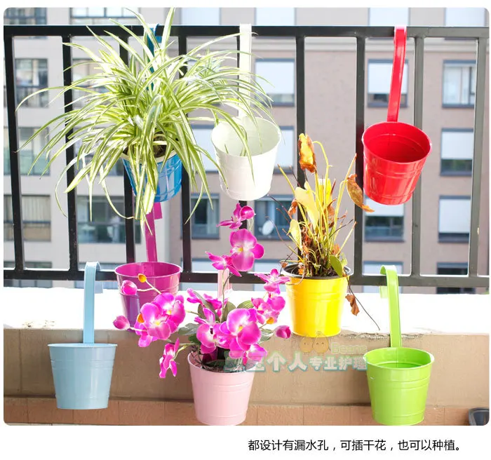 Multicolour flower pot metal hanging pots disassemblability balcony bucket | Flower Pots &amp Planters