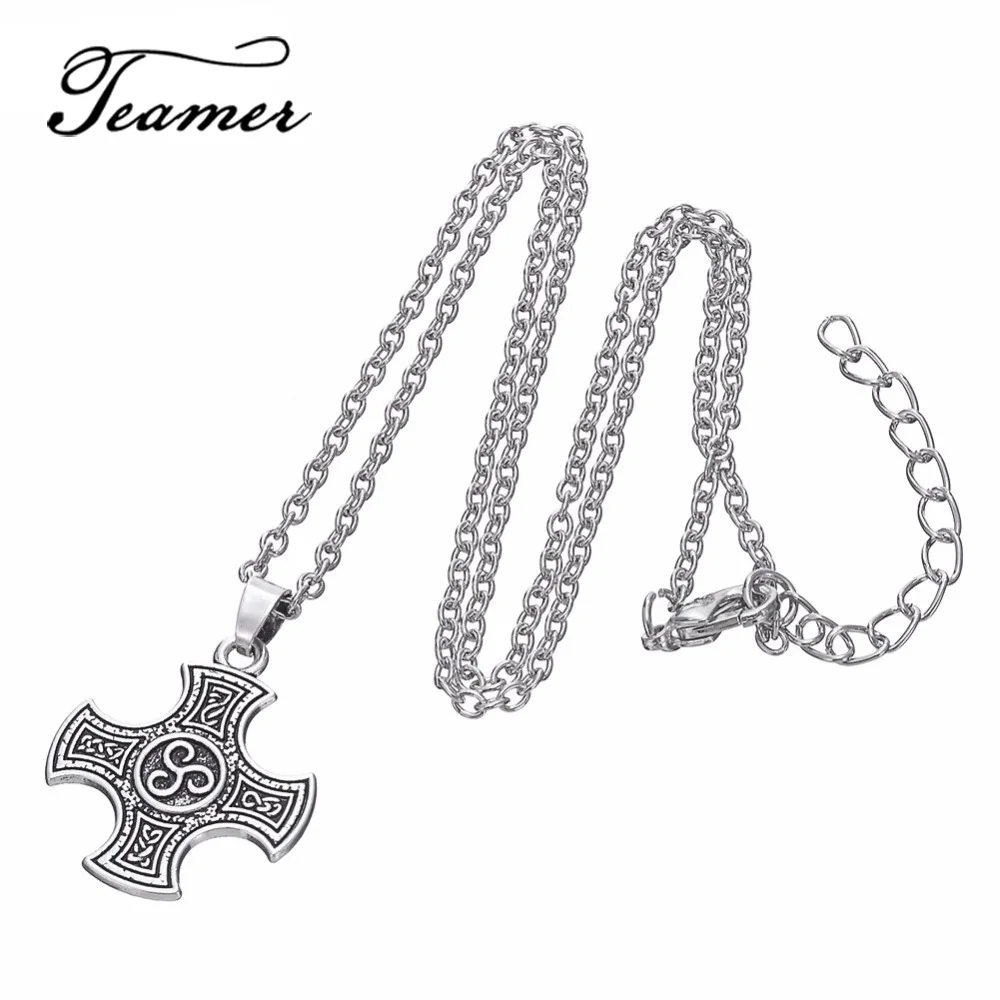 Teamer модные Античный Серебристый Викинг норвежский Руна крест кулон KnotWork