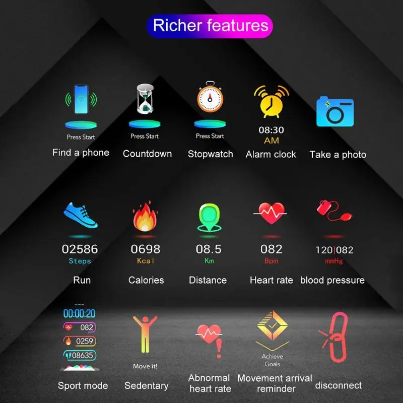 

AK12 Smartband IP68 Waterproof Heart Rate Blood Pressure Monitor Bracelet Fitness Tracker wristband