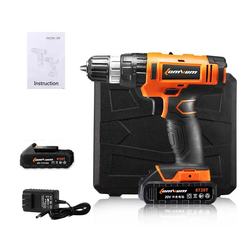 2 battery Plastic LOMVUM 20 в Электрический Перезаряжаемые многофункциональная Аккумуляторная дрель с 1500 мА/ч, литий Батарея перфоратор завод 8720T - Цвет: 2 battery Plastic