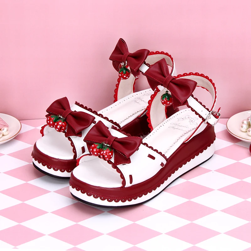

Angelic imprint New Designer Sweet Lolita style Platform Wedge Heel Sandals small With bell bowknot size 34-46 8806