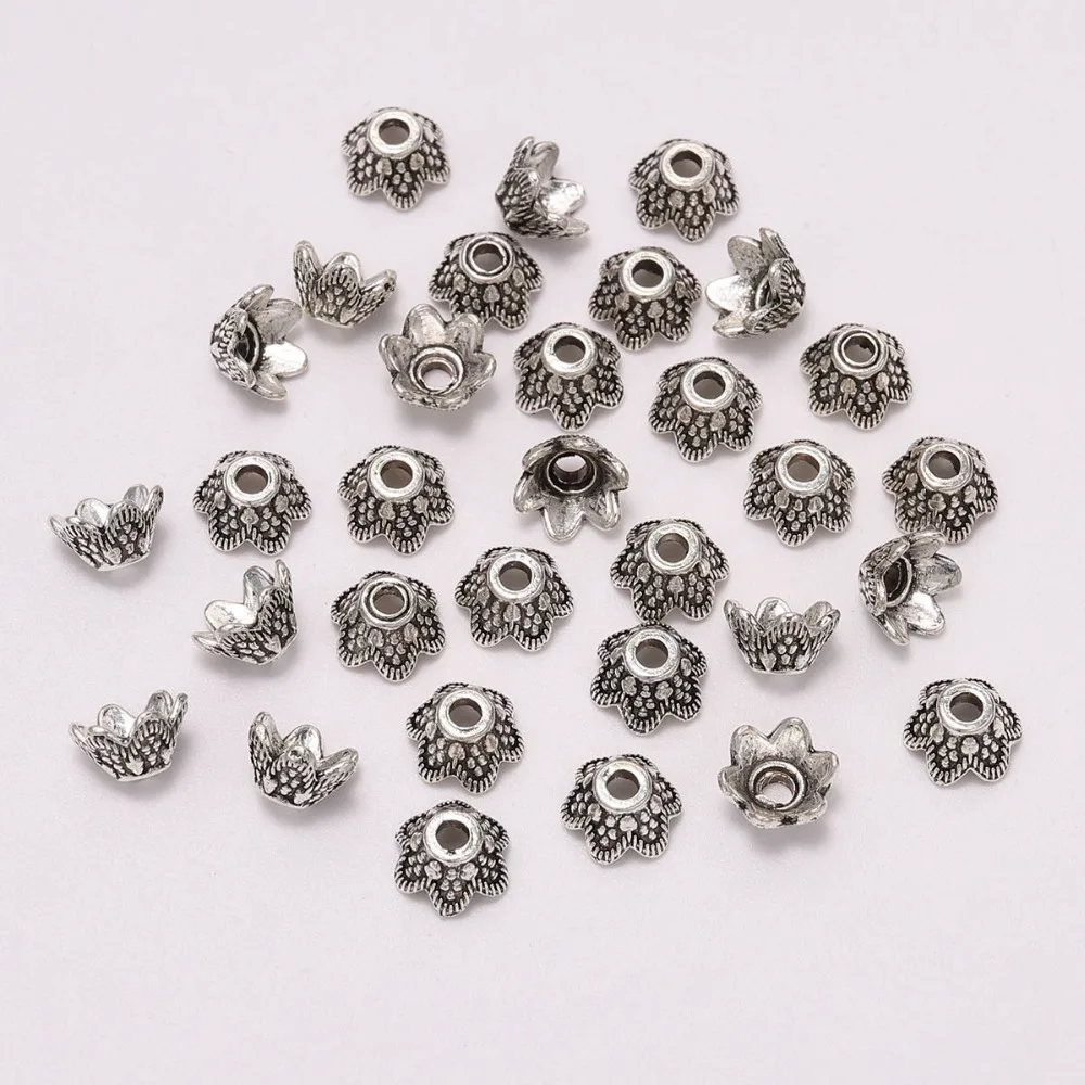 

50pcs/Lot 7mm Antique Beads Caps Flower Carved End Bead Caps Cone Loose Sparer Bead Caps For DIY Jewelry Making Findings