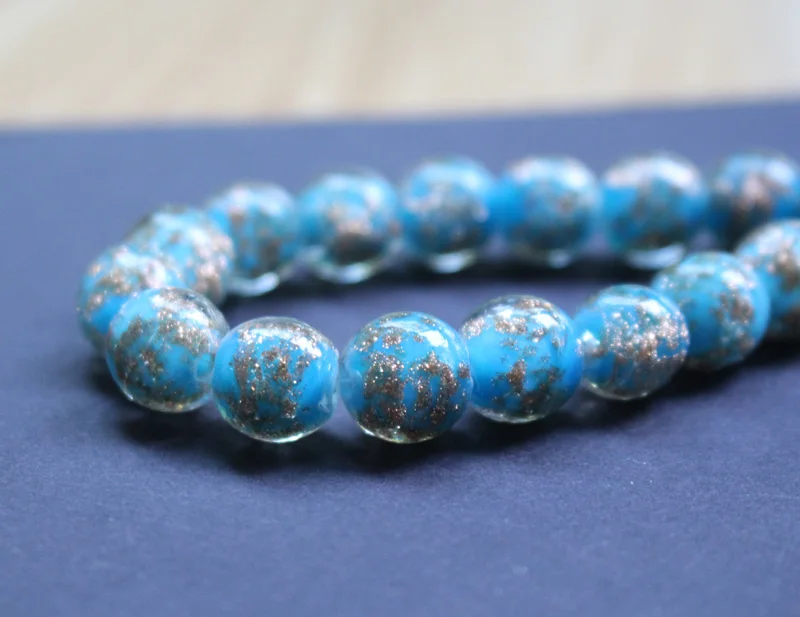 

10pcs/lot 12mm Lampwork Glass Beads Glass Boutique beads Solid Blue Color With Shinning Sand for earring necklace making