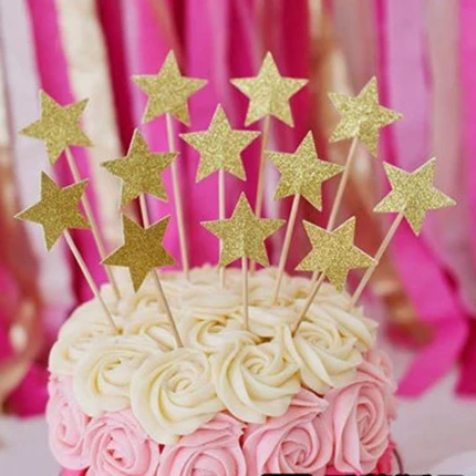 

6pcs Gold Glitter Crown Stars Cupcake Topper Kids Birthday Party Decorations Baby Shower Cake Decorating Party Supplies