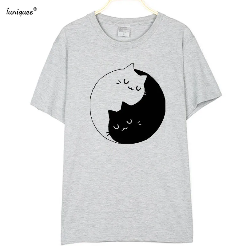 Yin Yang Cat Lovers футболка Мультяшные Графические футболки женские топы Лето 2017