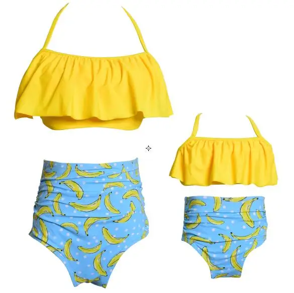 yellow Купальник для мамы и дочки; купальник для мамы и дочки; бикини; Одинаковая одежда для всей семьи; одежда для мамы и ребенка - Цвет: yellow