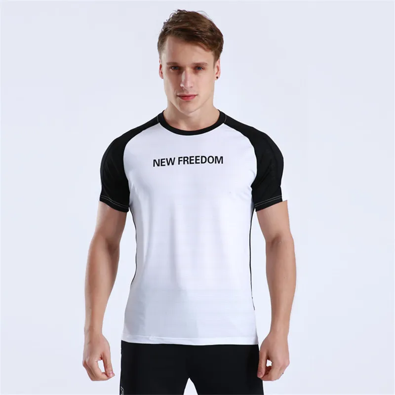 White Новая хлопковая гимнастическая майка спортивная футболка мужская Спортивная, с коротким рукавом рубашка мужская тренировка тренировочные футболки Фитнес Топ Спортивная футболка плюс размер - Цвет: White