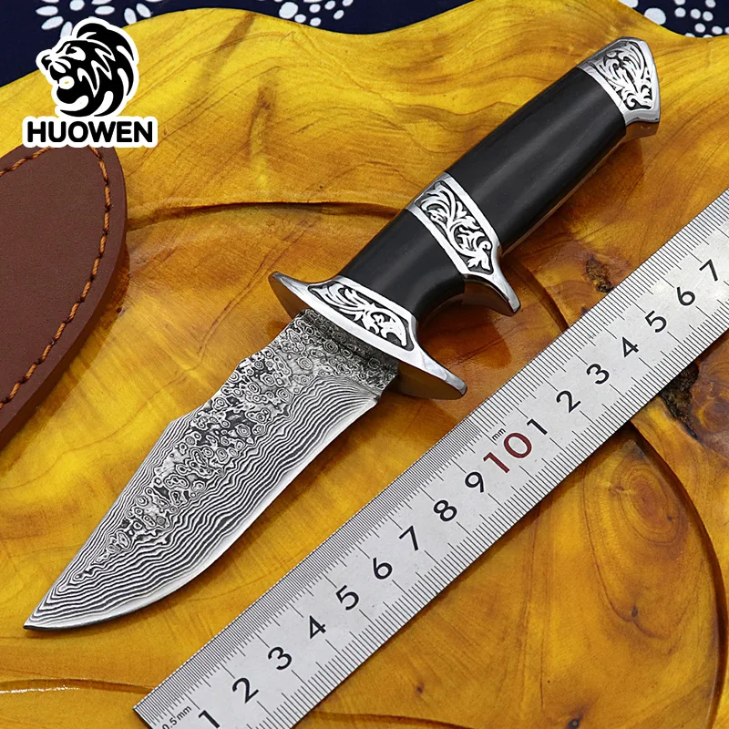 HUOWEN лучшая охотничья деревянная ручка ножа из дамасской стали бушкрафт бойские