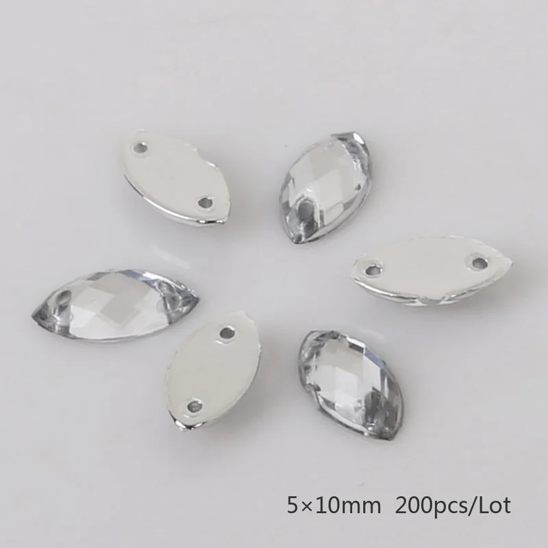 5x10mm Clear 200pcs 50-200 шт, блестящий кристалл Marquise, AB Цвет, серебряная основа, пришитые стразы, пришитые на камни, пуговицы-разделители для DIY, украшения для одежды - Цвет: 5x10mm Clear 200pcs