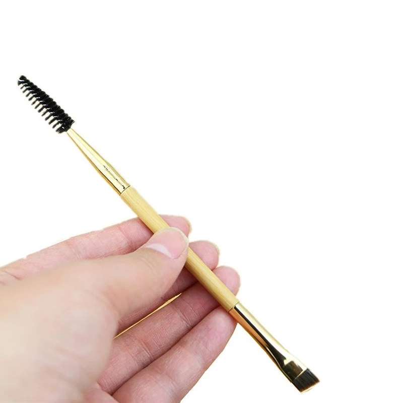 1 шт двойной головкой бамбуковой ручкой для макияжа кисть бровей косой расческа