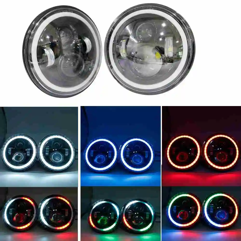 RGB Halo 7 дюймов светодиодные фары Plug And Play светодиодная Ангельские глазки фар для