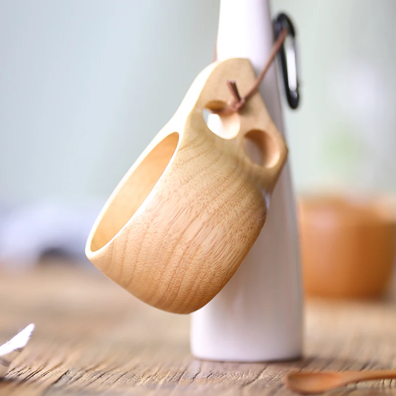 Finland Kuksa деревянная чашка чай портативный кофе кружка с ручка из резины и дерева два отверстия коровьей веревки крюк сок молоко бутылка для воды